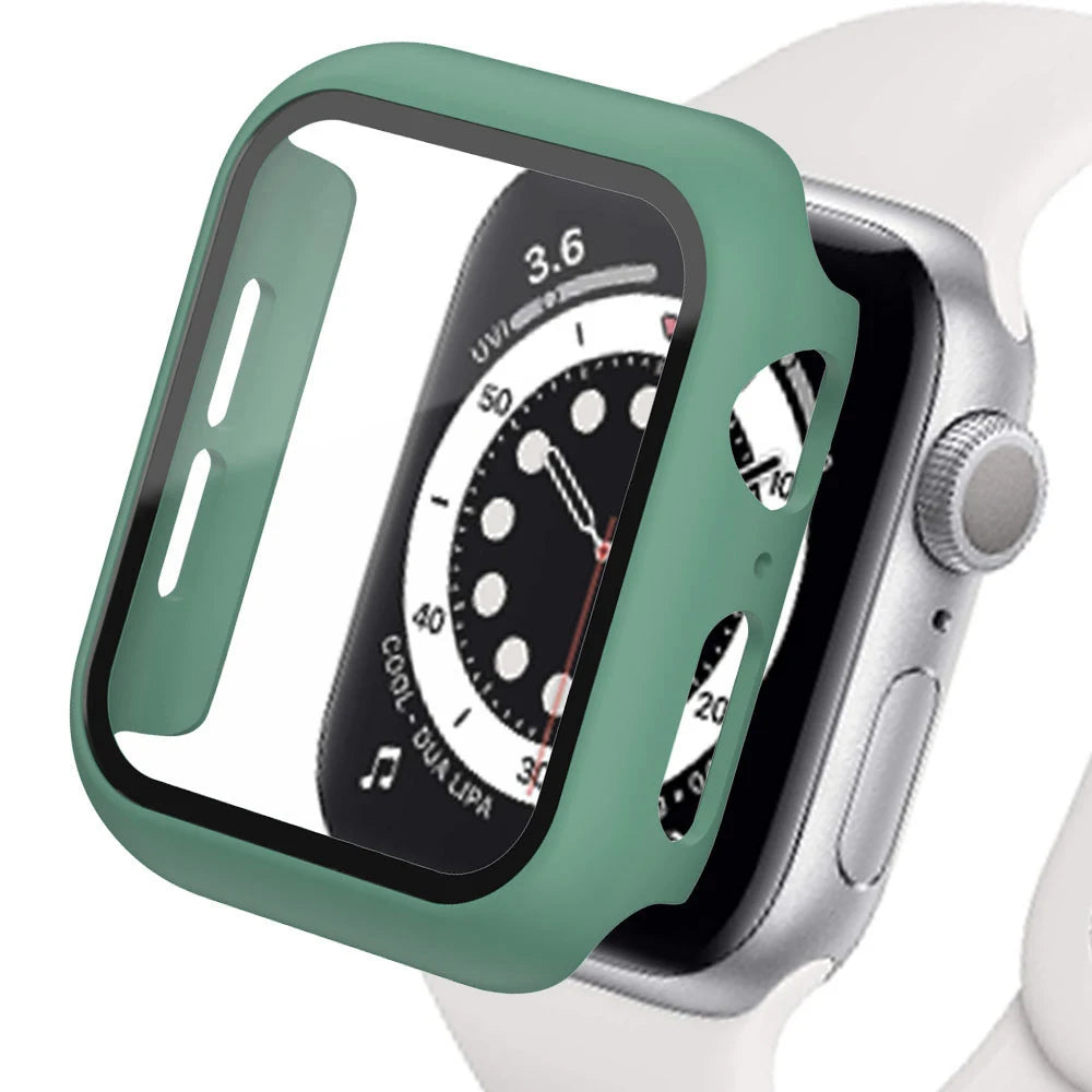 Tempered Glass+cover For Apple Watch Accessories 45mm 41mm 44mm 40mm 42mm Screen Protector Apple watch Case serie 9 4 5 6 SE 7 8