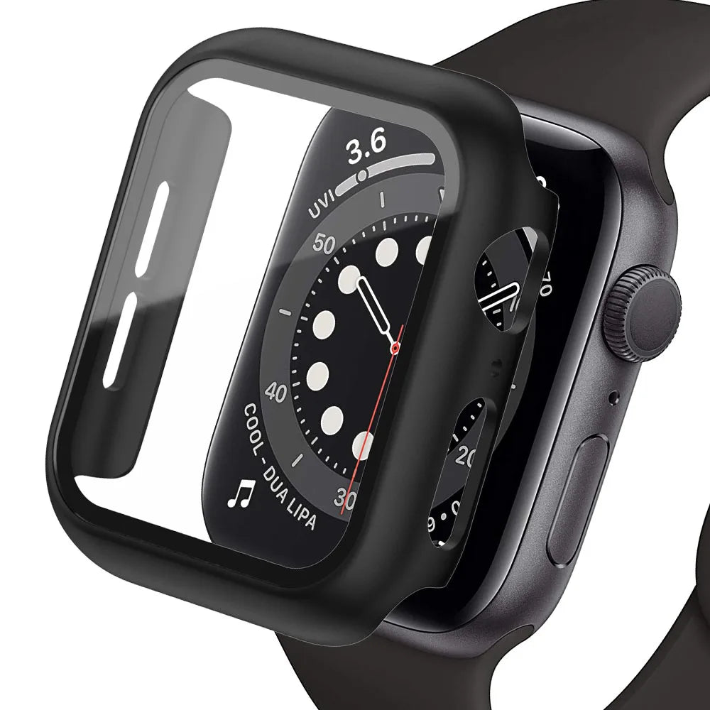 Tempered Glass+cover For Apple Watch Accessories 45mm 41mm 44mm 40mm 42mm Screen Protector Apple watch Case serie 9 4 5 6 SE 7 8