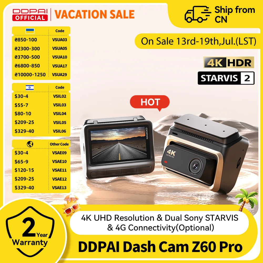 DDPAI Z60 Pro 4K Dash Cam Auto Dashcam Front GPS Car Camera for Dual SONY Sensor WiFi ADAS Night Vision DVR Video Recorder
